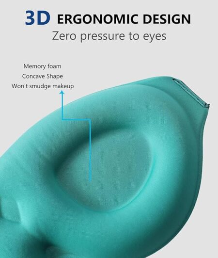 100% Blackout Sleep Mask for Women and Men, 3D Pillowy Soft Light Blocking Eye Mask with Contoured Eye Cups, Earplugs Set, Blue