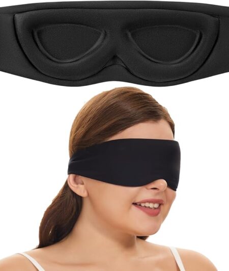 Sleep Mask for Side Sleepers 2022 Headband Design, Cup-Shaped and Extra-Soft, 100 Blackout Eye Mask Shades Cover for Men and Women Home or Travel, Machine Washable, Black