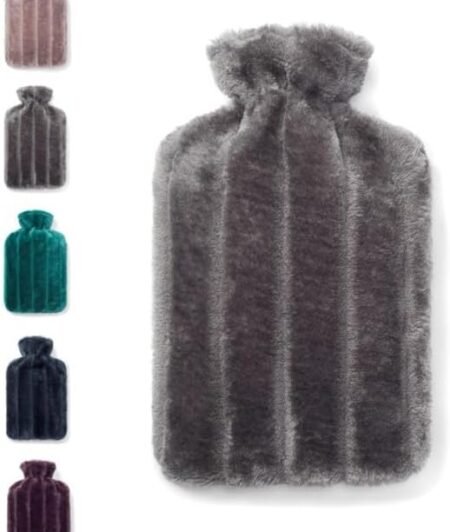 2 Litre Large Hot Water Bottle with Soft Luxury Faux Fur Cover UK (Dark Grey, Regular)