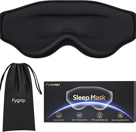 3D Cooling Eye Mask Sleep Mask for Men & Women, 100% Pressure-Free & Light Block-Out Eye Mask for Sleep with Easy Adjustable Strap, Night Eye Cover for Travel, Black