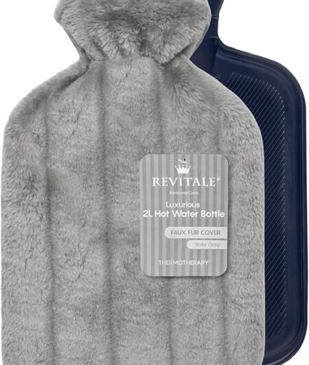 Luxury Cosy Hot Water Bottle 2 Litre, Soft Cover, Single Ribbed Natural Rubber 2025, British Standard BS1970:2012, Durable & Leak-Resistant (Slate Grey)