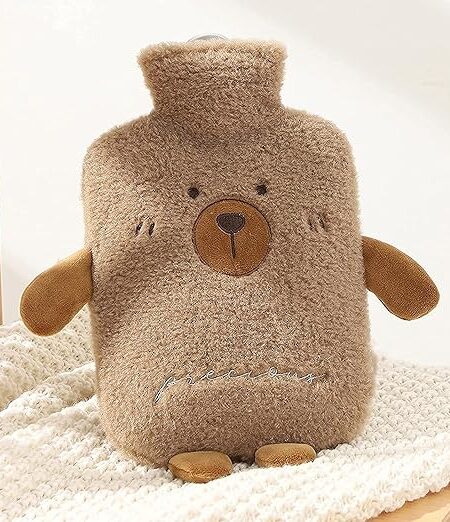 Wärmflasche mit Bezug, Groß 2 Liter Gummi Wärmeflasche mit Kuschelweichem Bezug, Wärmflasche Tier zur Schmerzlinderung für Bauch Rücken Beine, Geschenke für Familie und Freunde