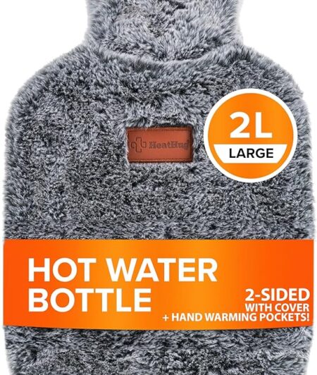 Hot Water Bottle with Cover UK - for Pain Relief (2L) 2 Sided Hot Water Bottle for Adults with Pocket for Endometriosis Period Pain Relief Stomach Cramps