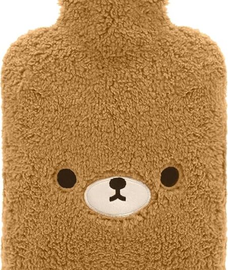 Hot Water Bottle with Cute Fleece Cover, 2L Hot Water Bag for Hot and Cold Compress, Hand Feet Warmer, Neck and Shoulder Pain Relief,Bear Blue
