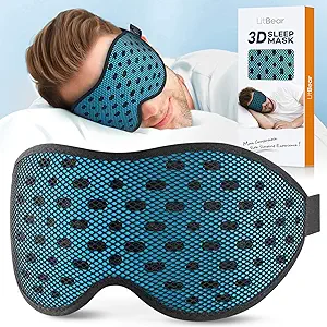 Breathable Sleep Mask, 3D Eye Mak Sleep for Side Sleepers Women Men, Light Blocking Sleeping Mask with Adjustable Strap, Soft Lightweight Eye Cover for Travel, Night Work, Nap, Office - Blue
