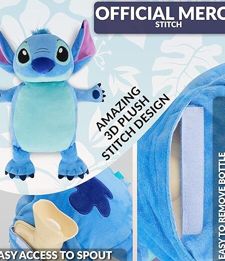 Stitch Kuscheltier Wärmflasche Kinder & Erwachsene, 3D Wärmflaschenbezug flauschig 0.75L, Schmerzlinderung, Coole Geschenke