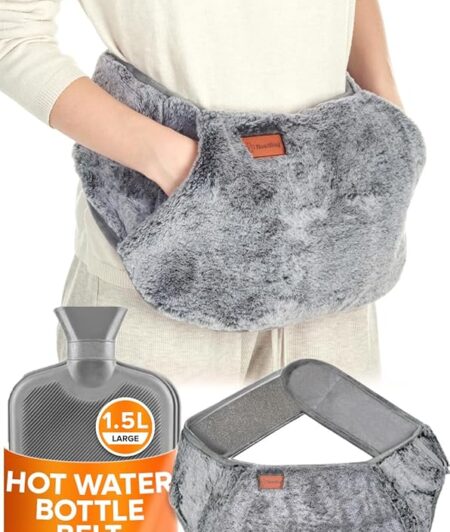 Hot Water Bottle Belt 1.5L – Soft Wrap Around Heat Pack for Period Pain, Back Pain & Cramps – Adjustable & Washable (Grey)